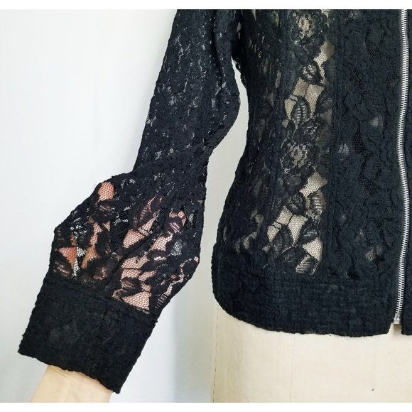 Hot in Hollywood Womens Sugar Moto Sheer Black Lace Jacket M NWT - Picture 8 of 13
